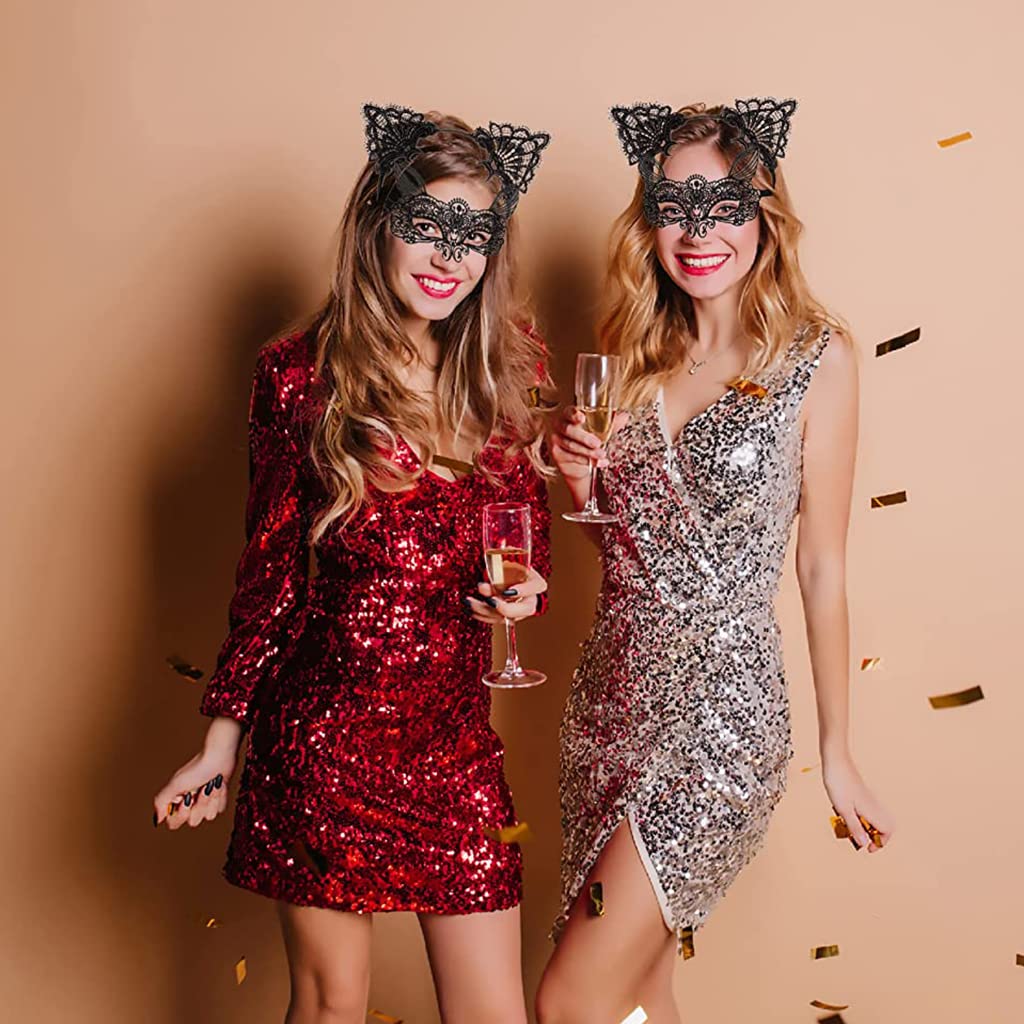 PATPAT Set of 2 Masquerade Masks Lace Eye Mask Cat Ears Headband for Women, Cute Halloween Mask Party Mask Costume for Cosplay Carnival Party Halloween Christmas Valentine Day (Elf) PATPAT Set of 2 Masquerade Masks Lace Eye Mask Cat Ears Headband for Women, Cute Halloween Mask Party Mask Costume for Cosplay Carnival Party Halloween Christmas Valentine Day (Elf)